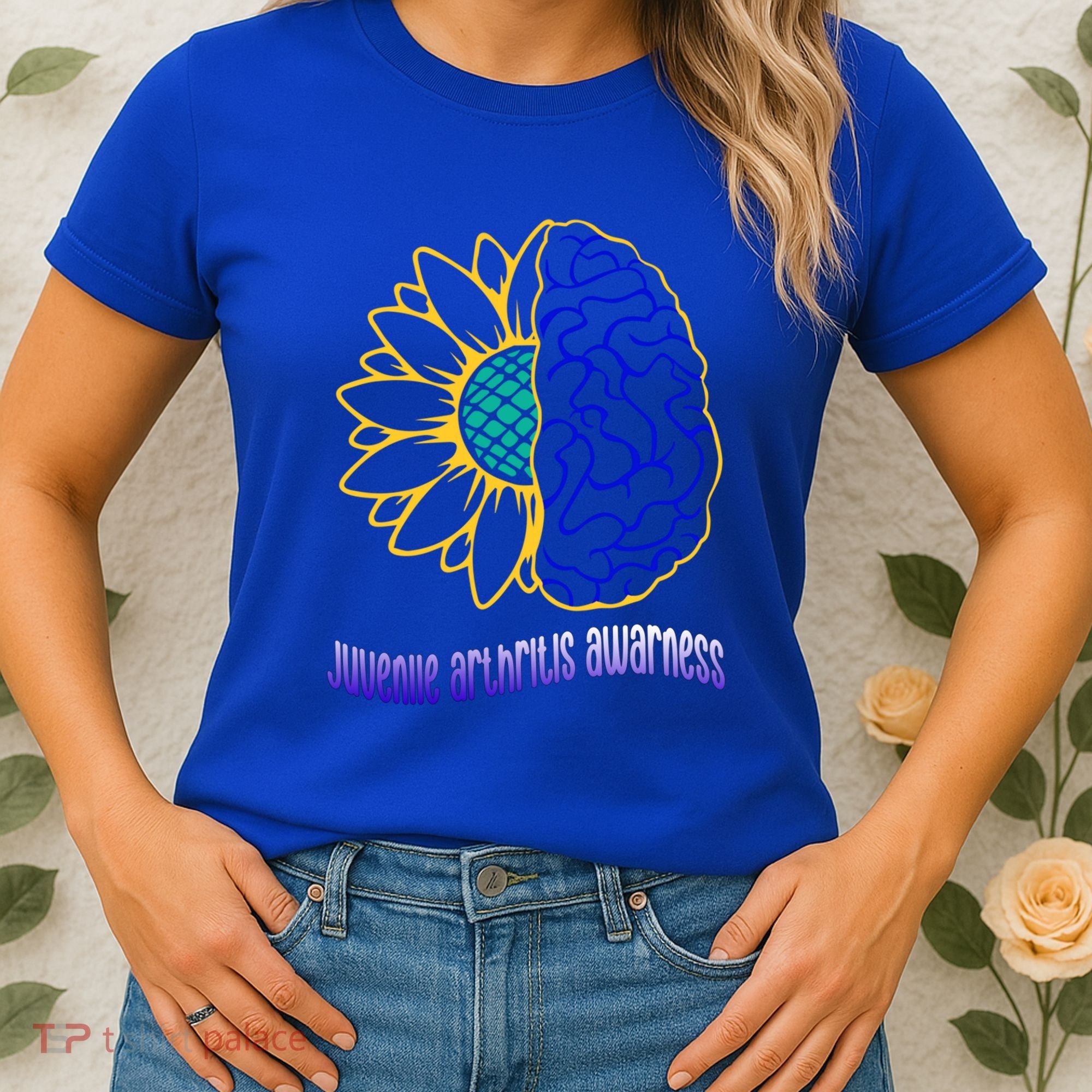 Juvenile Arthritis Awareness Month Sunflower Blue Ribbon Gift Women's T-Shirt