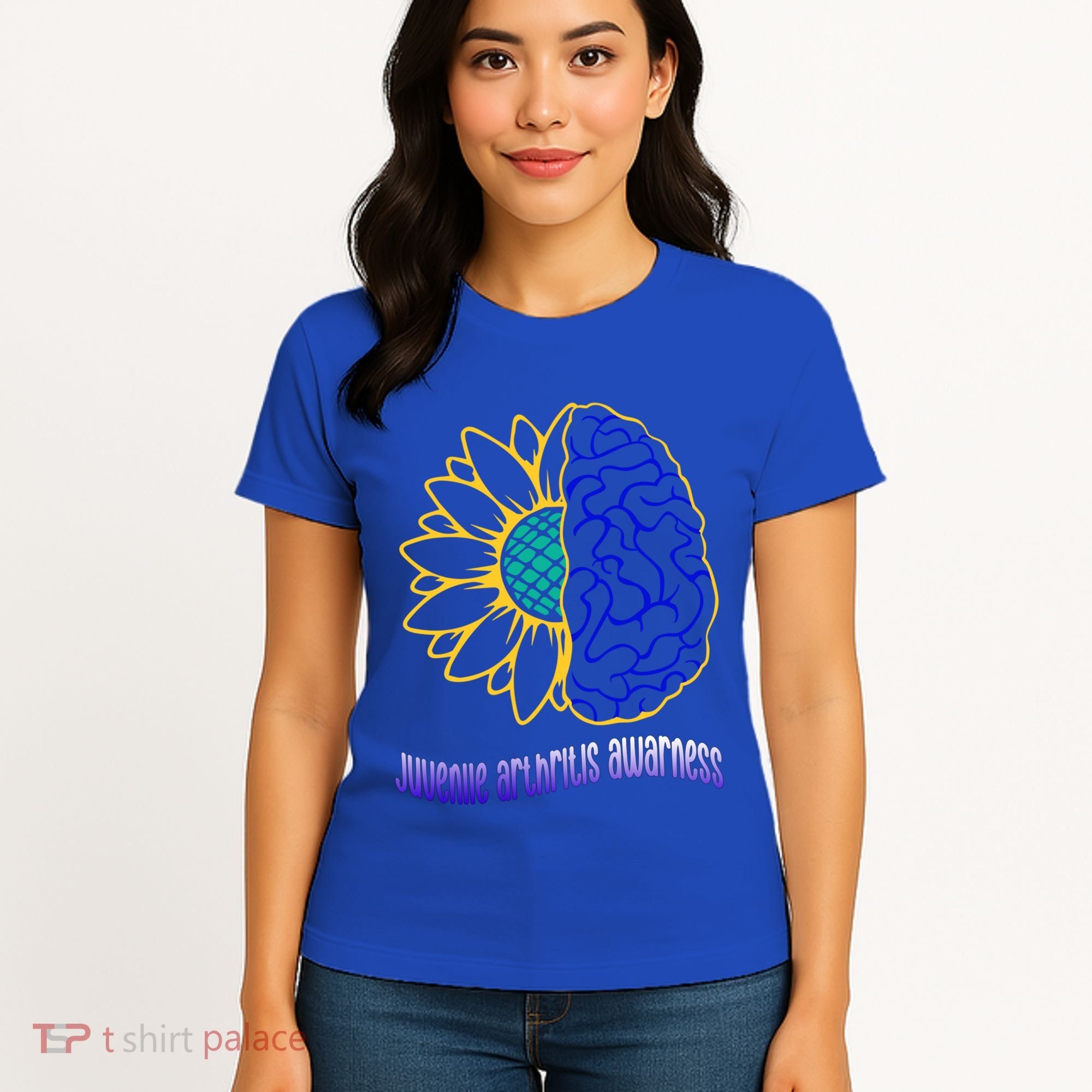 Juvenile Arthritis Awareness Month Sunflower Blue Ribbon Gift Women's T-Shirt
