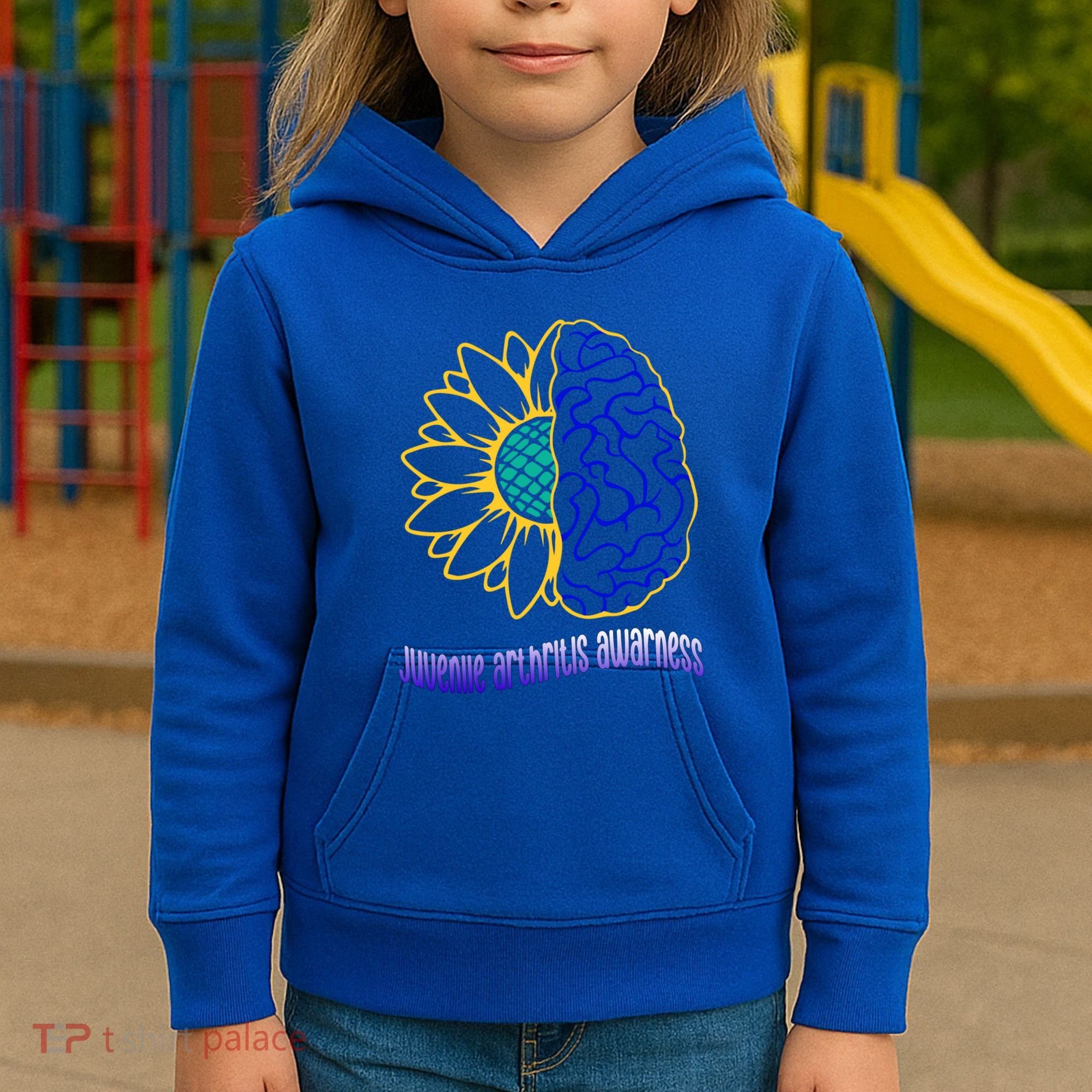 Juvenile Arthritis Awareness Month Sunflower Blue Ribbon Gift Kids Hoodie