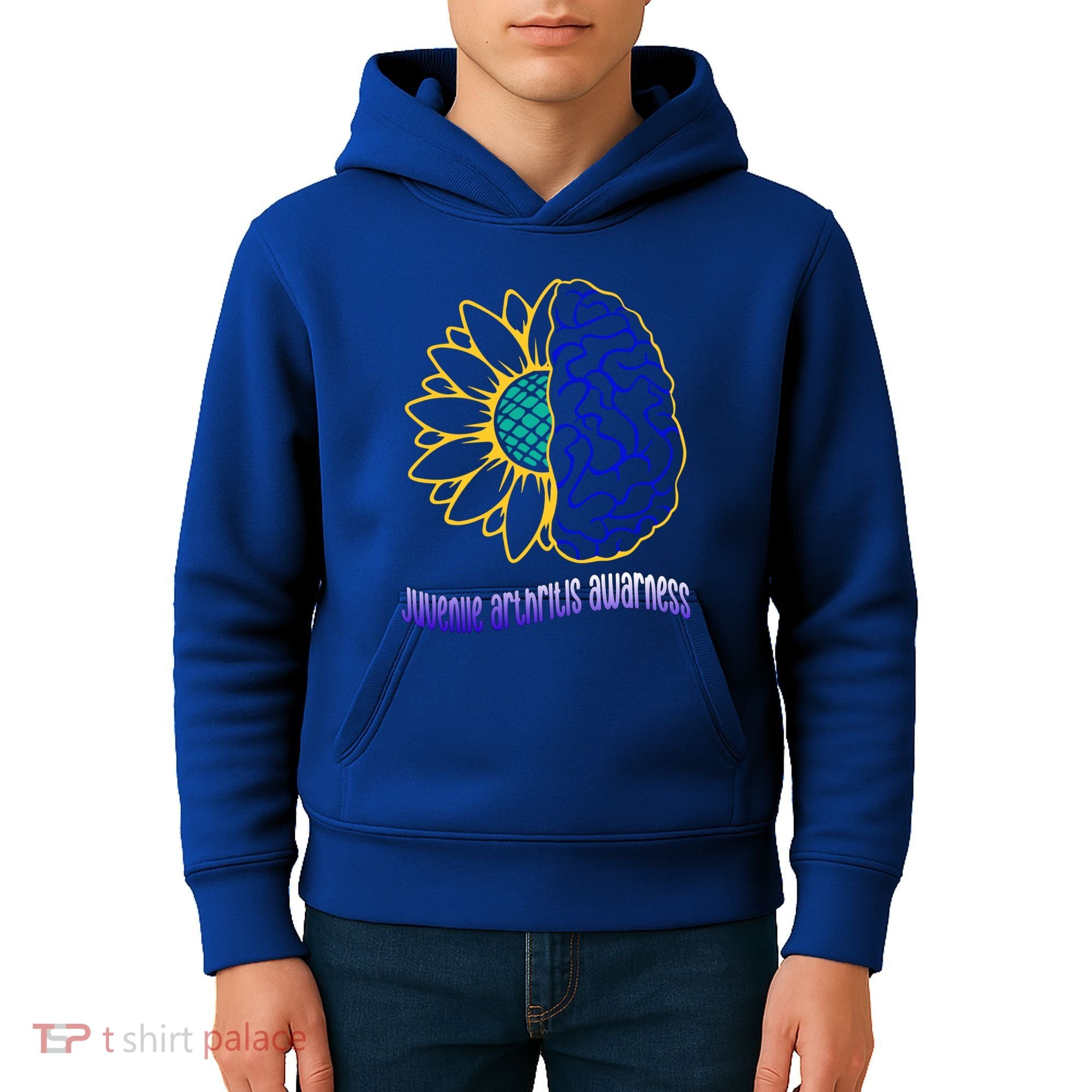 Juvenile Arthritis Awareness Month Sunflower Blue Ribbon Gift Kids Hoodie