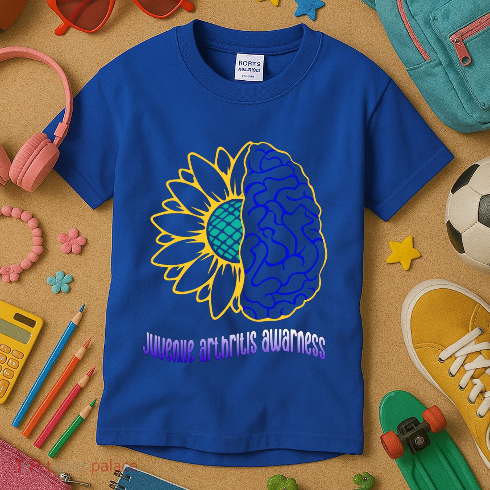 Juvenile Arthritis Awareness Month Sunflower Blue Ribbon Gift Kids T-Shirt
