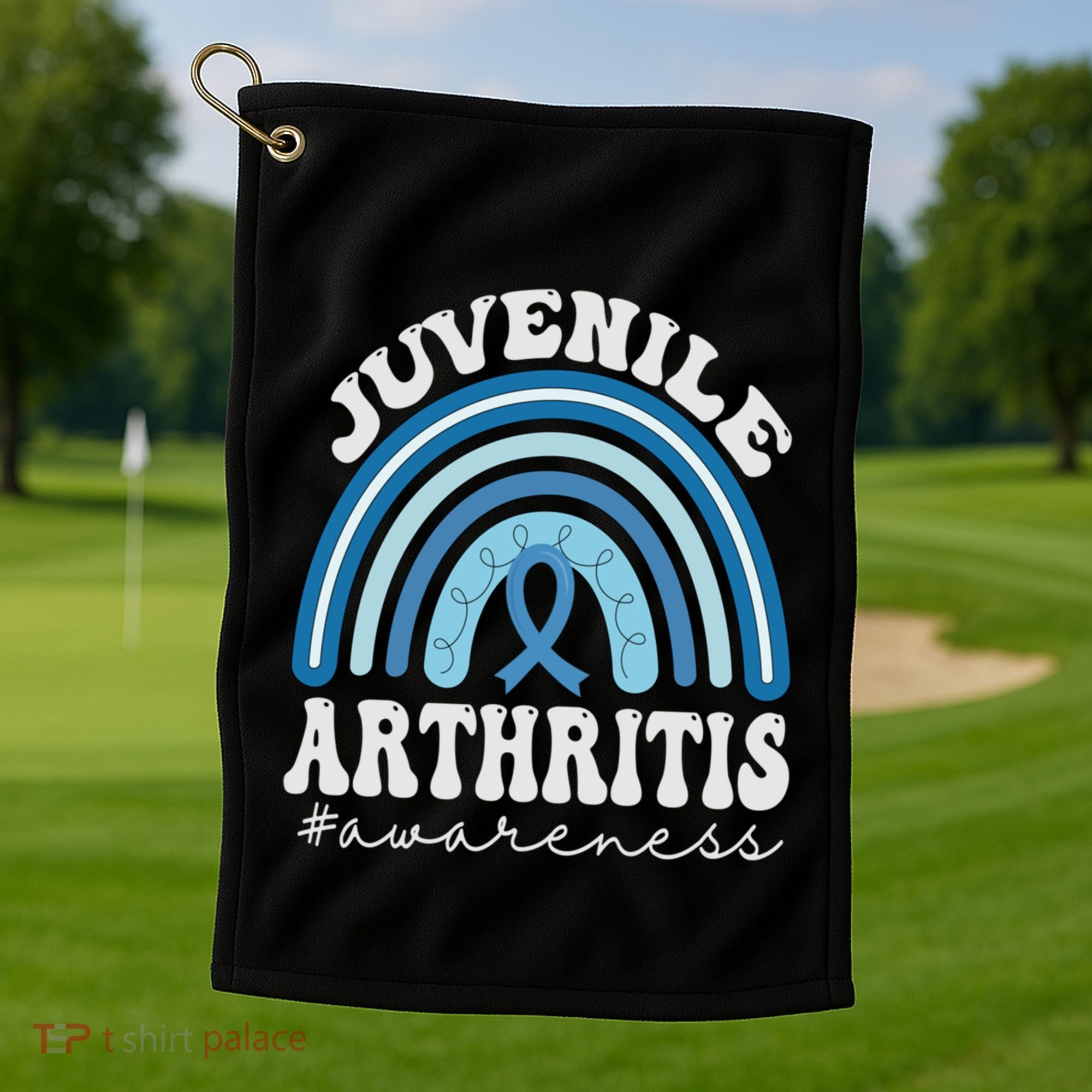 Juvenile Arthritis Awareness Month Blue Rainbow Ribbon Gift Golf Towel