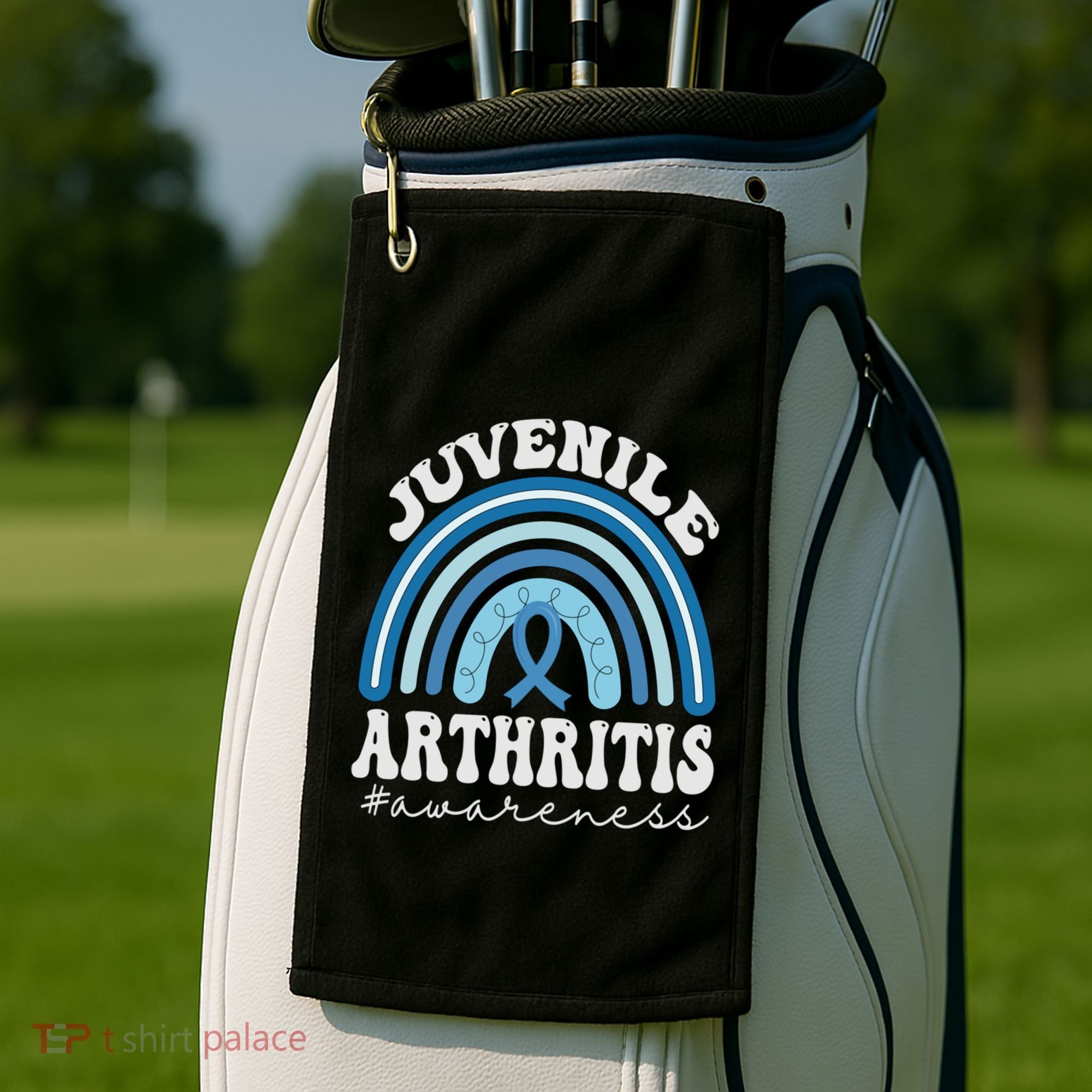 Juvenile Arthritis Awareness Month Blue Rainbow Ribbon Gift Golf Towel