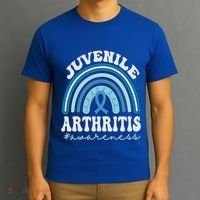 Juvenile Arthritis Awareness Month Blue Rainbow Ribbon Gift T-Shirt thumb 3