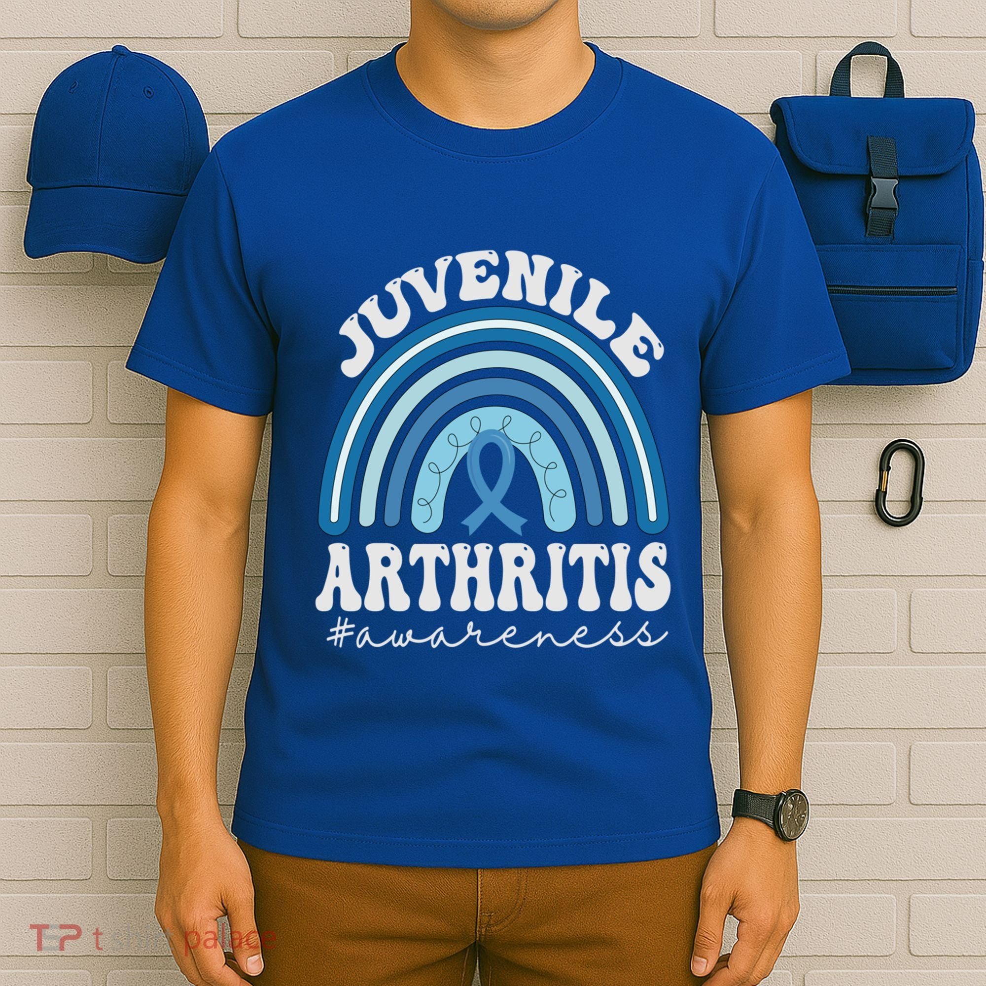 Juvenile Arthritis Awareness Month Blue Rainbow Ribbon Gift T-Shirt