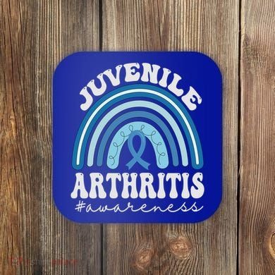 Juvenile Arthritis Awareness Month Blue Rainbow Ribbon Gift Coaster