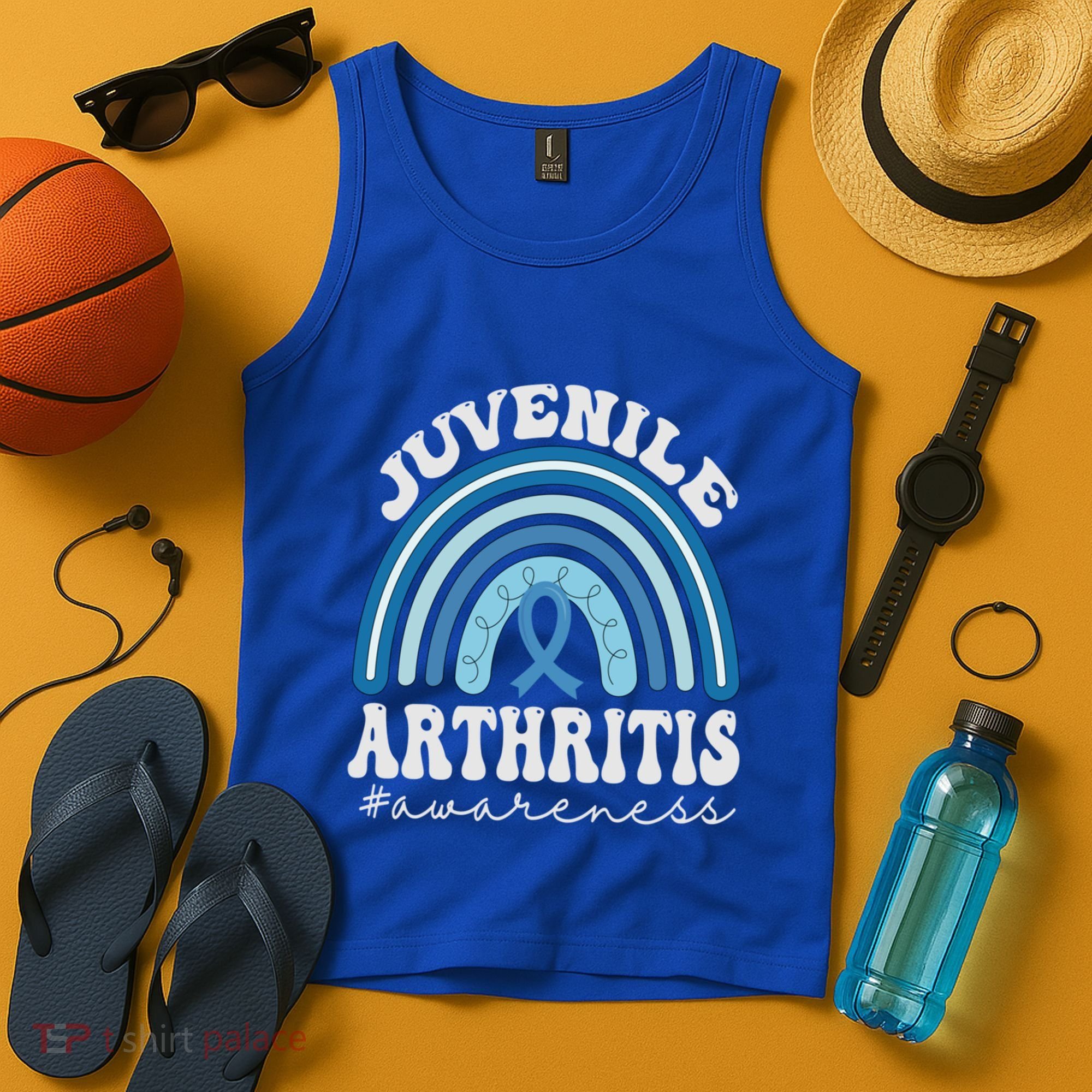 Juvenile Arthritis Awareness Month Blue Rainbow Ribbon Gift Tank Top