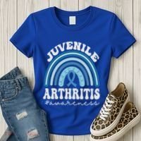 Juvenile Arthritis Awareness Month Blue Rainbow Ribbon Gift Women's T-Shirt thumb 3