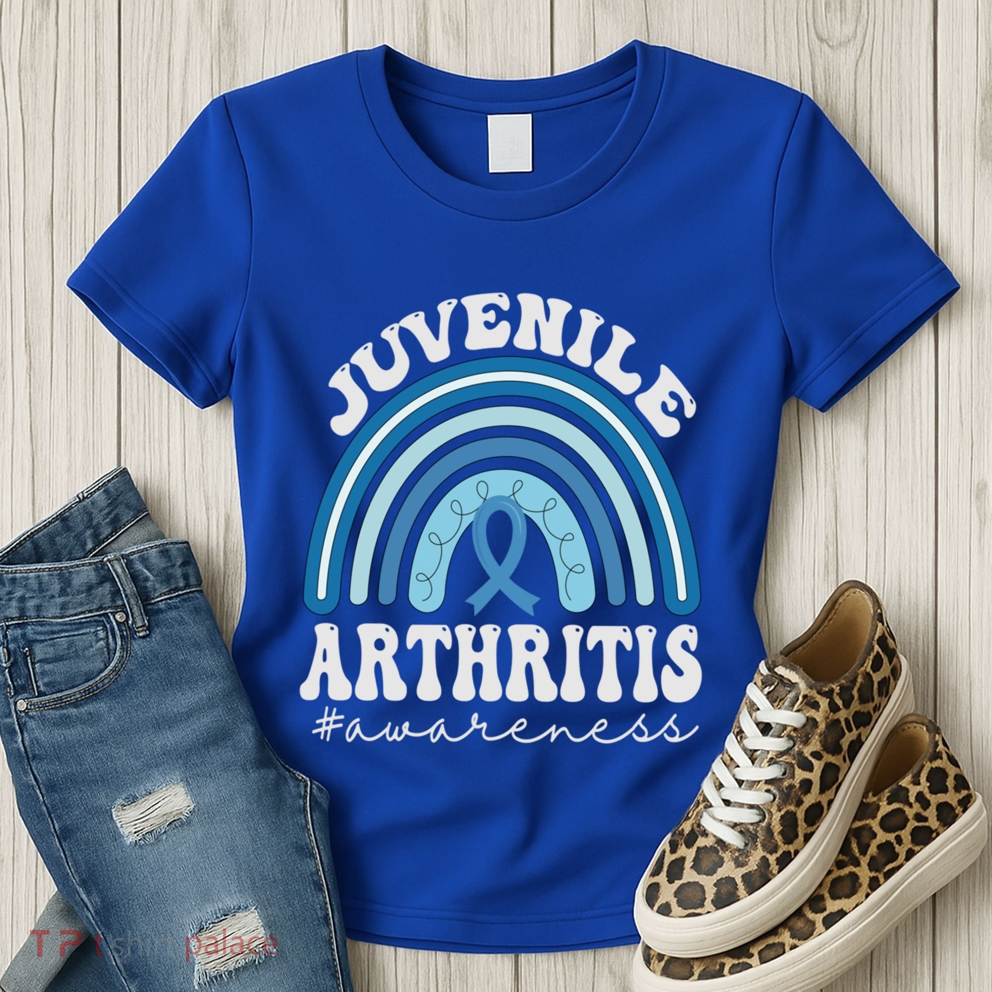 Juvenile Arthritis Awareness Month Blue Rainbow Ribbon Gift Women's T-Shirt