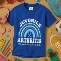 Juvenile Arthritis Awareness Month Blue Rainbow Ribbon Gift Kids T-Shirt thumb 3