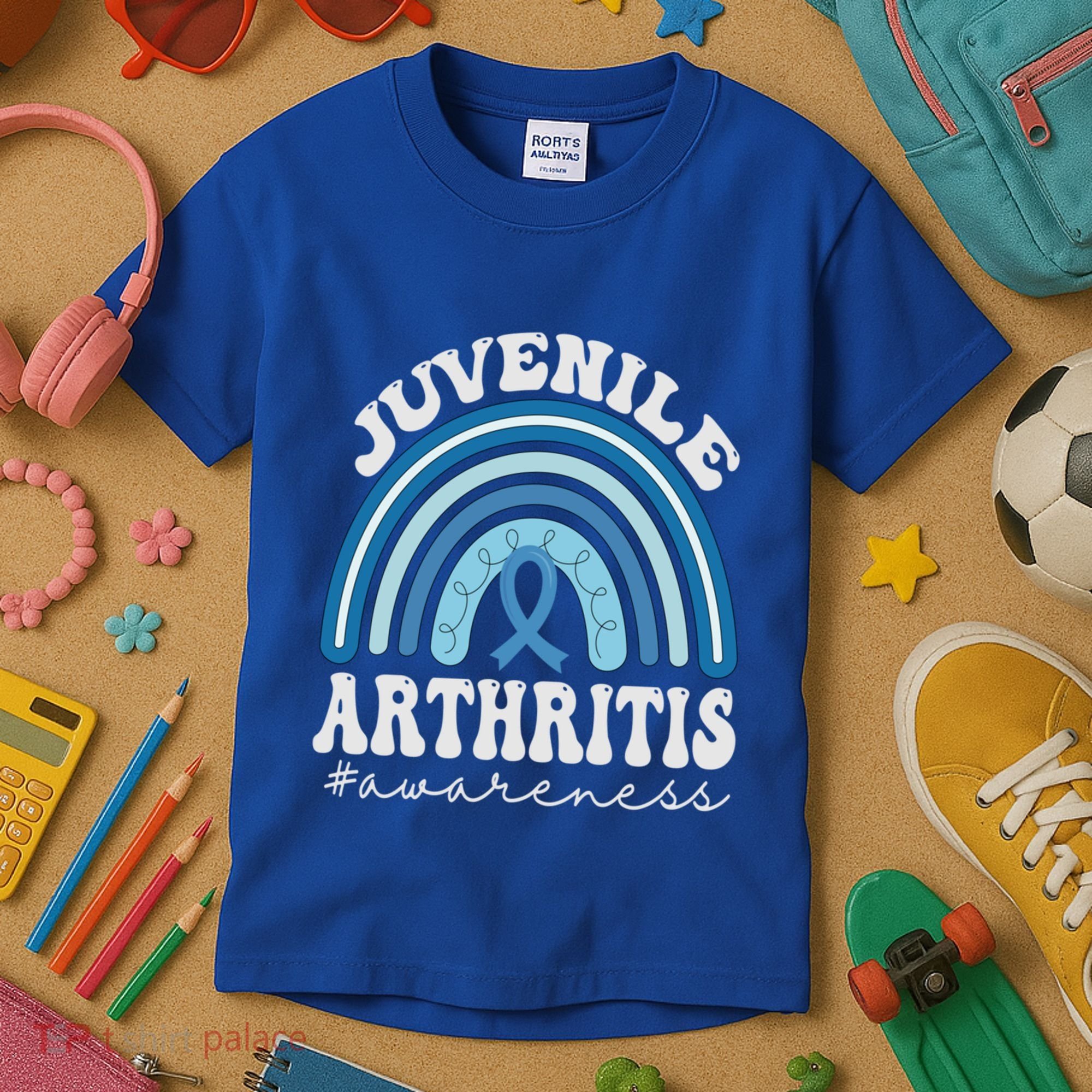 Juvenile Arthritis Awareness Month Blue Rainbow Ribbon Gift Kids T-Shirt