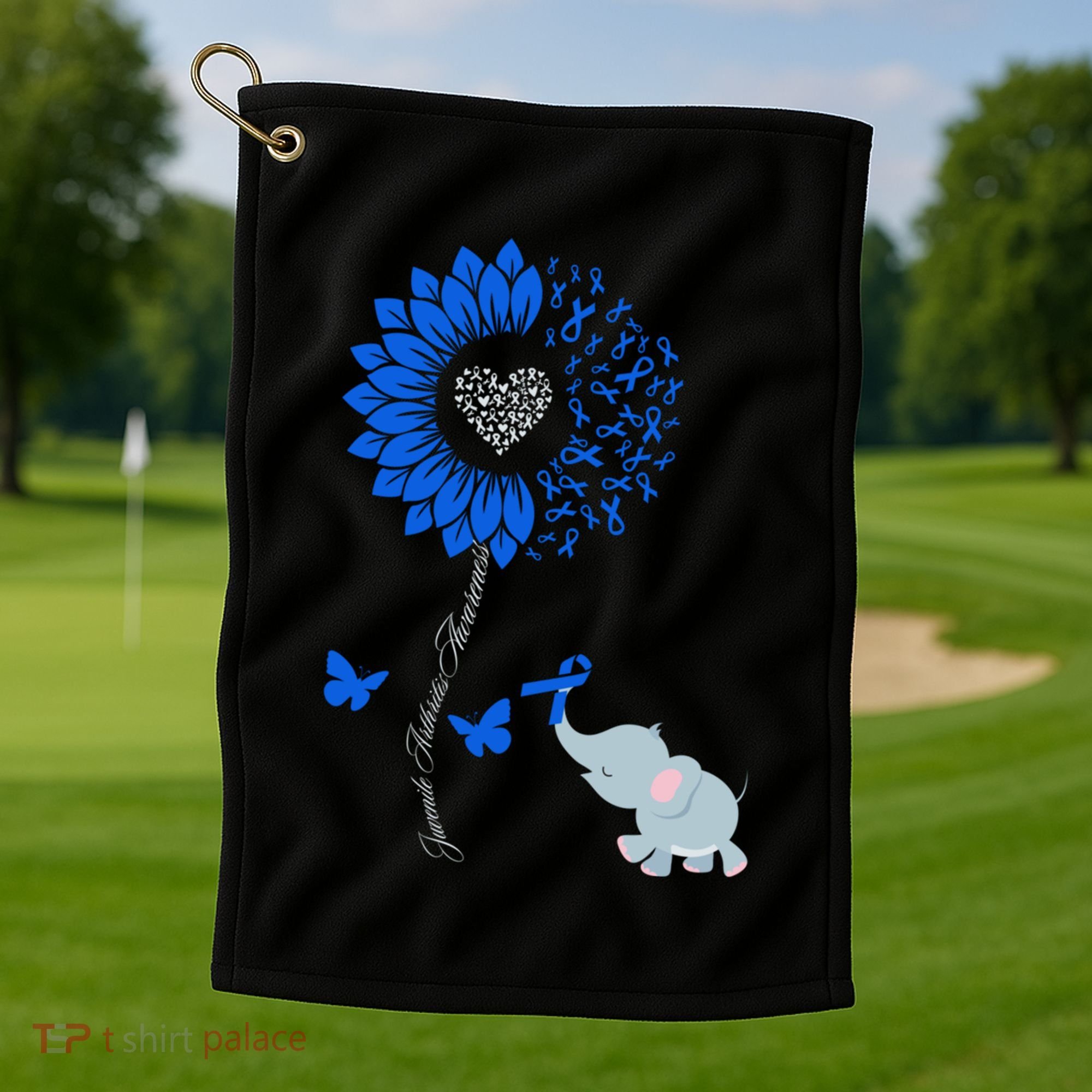 Juvenile Arthritis Awareness Sunflower Elephant Butterfly Gift Golf Towel