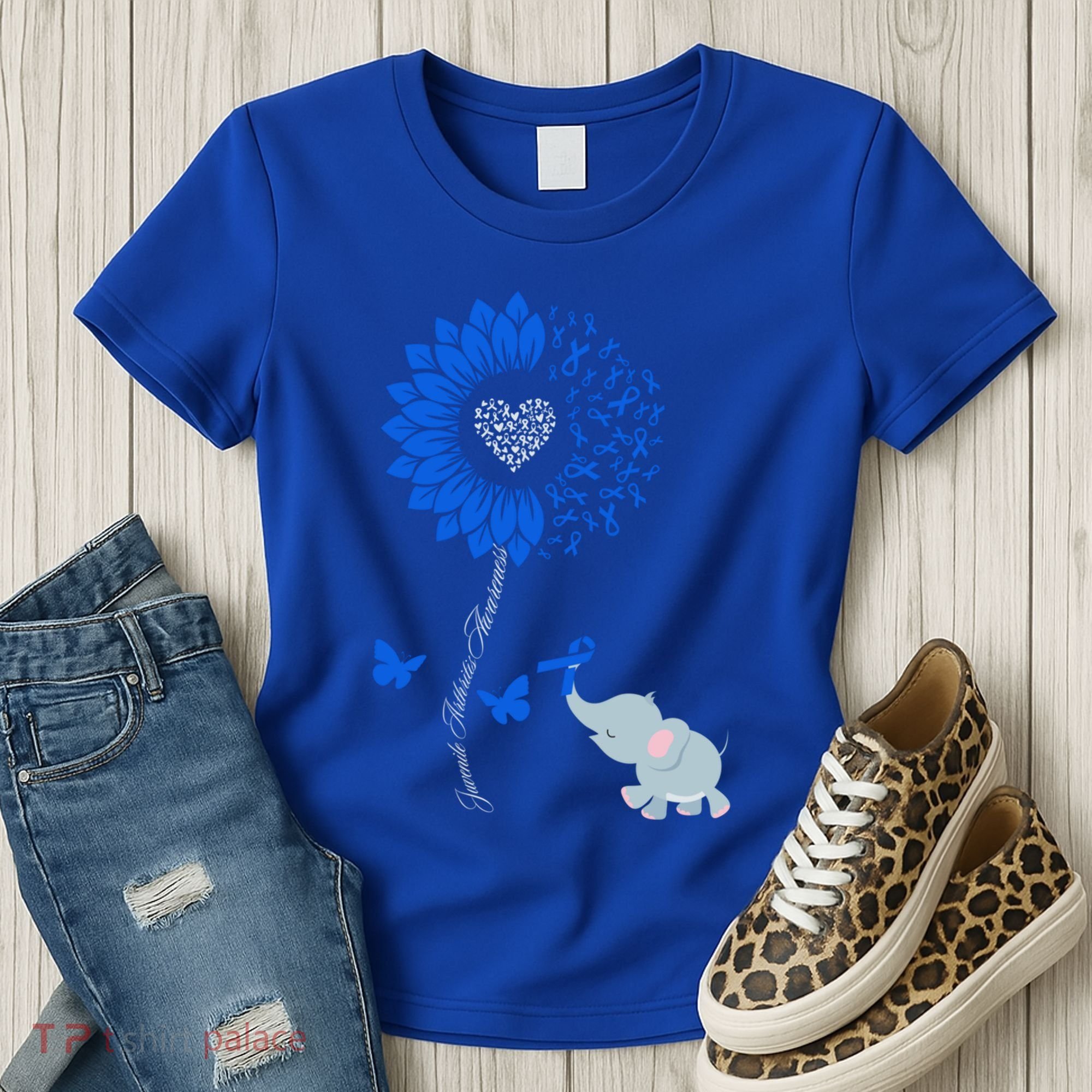 Juvenile Arthritis Awareness Sunflower Elephant Butterfly Gift Women's T-Shirt