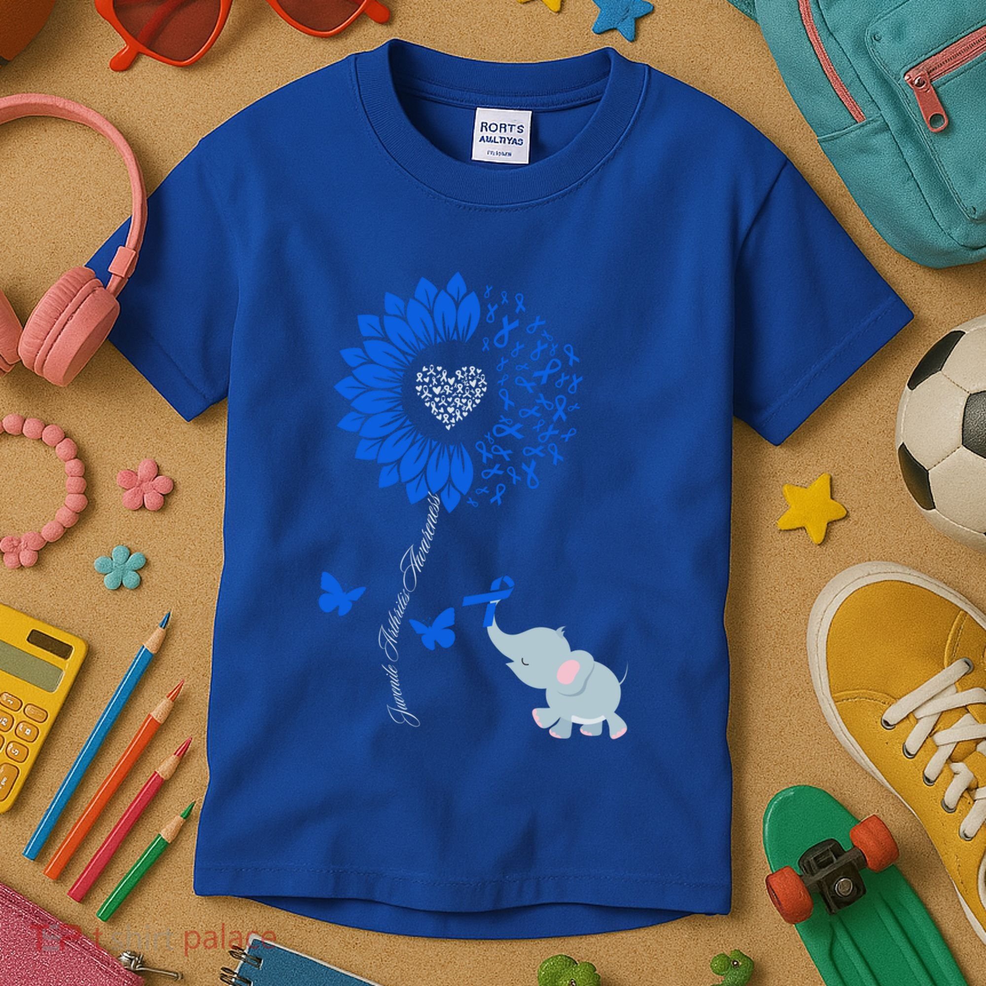 Juvenile Arthritis Awareness Sunflower Elephant Butterfly Gift Kids T-Shirt