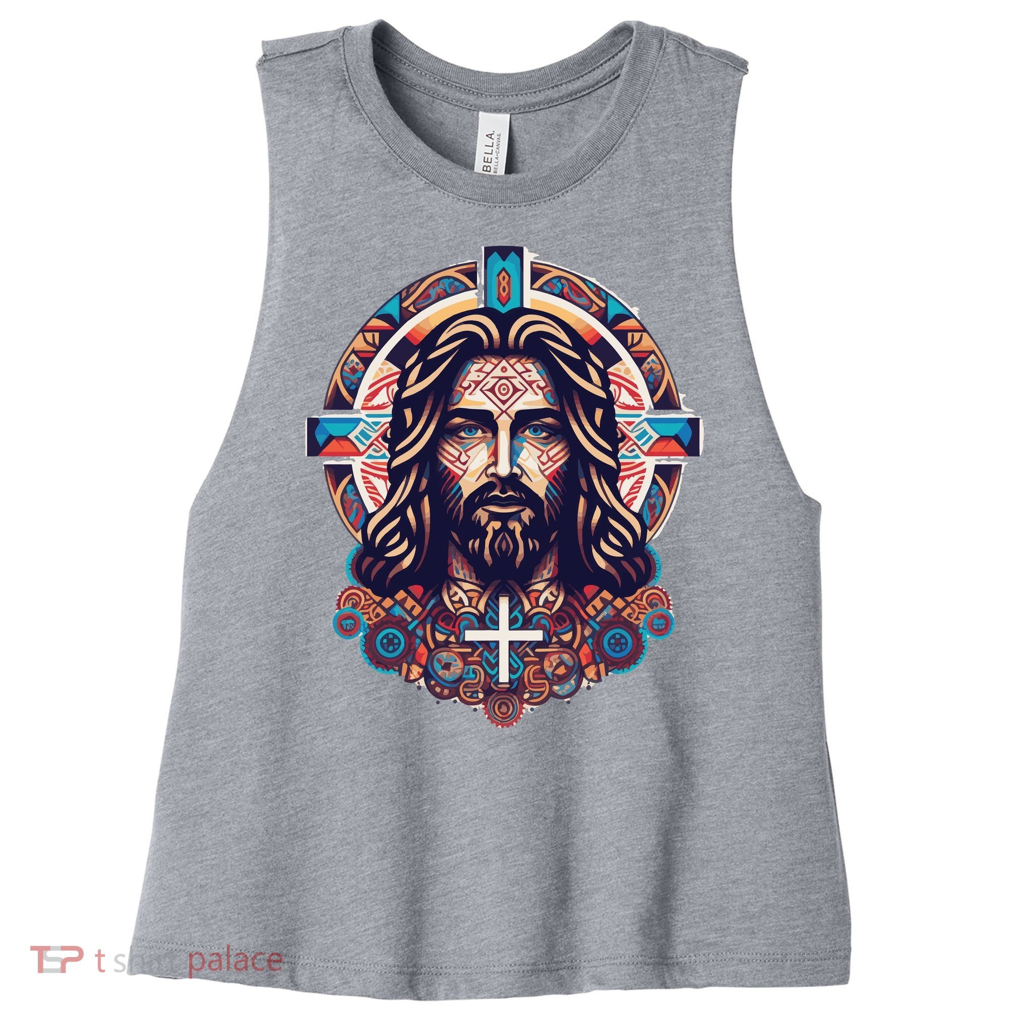 Jesus Abstract Art Women's Racerback Cropped Tank