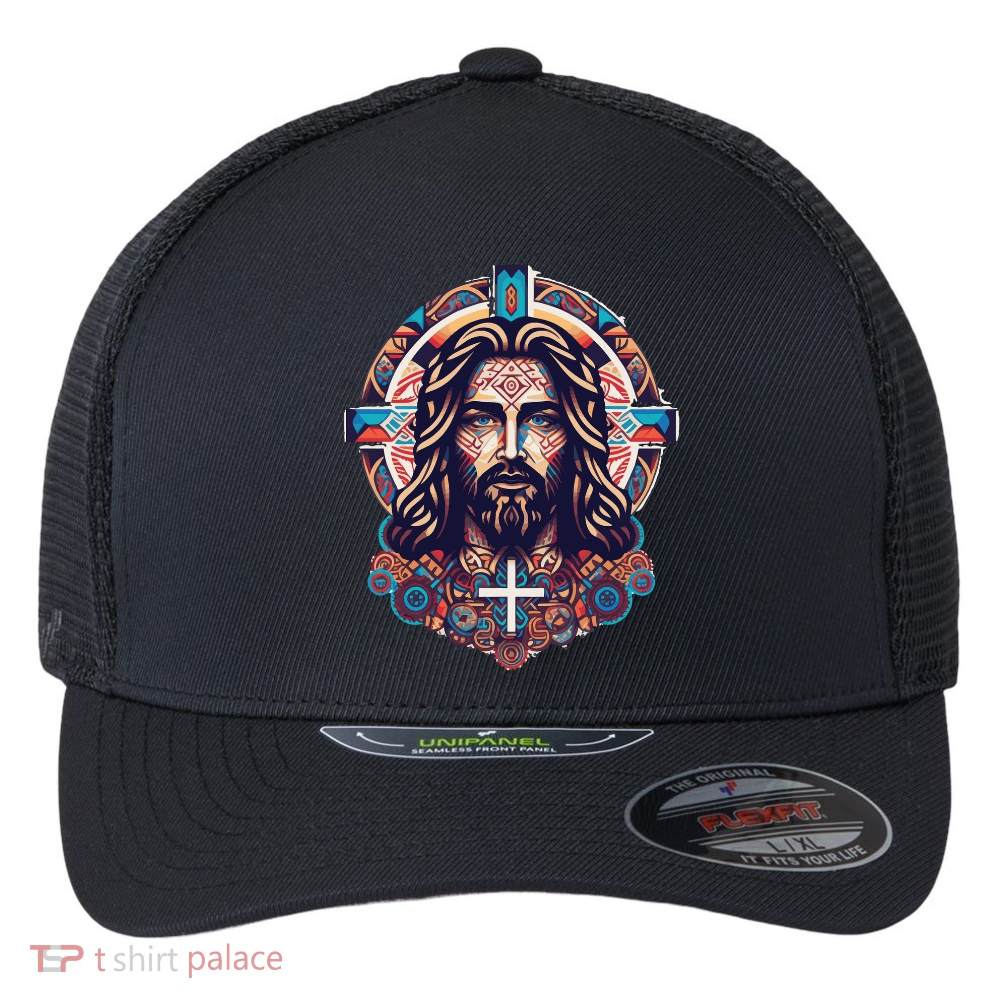 Jesus Abstract Art Flexfit Unipanel Trucker Cap
