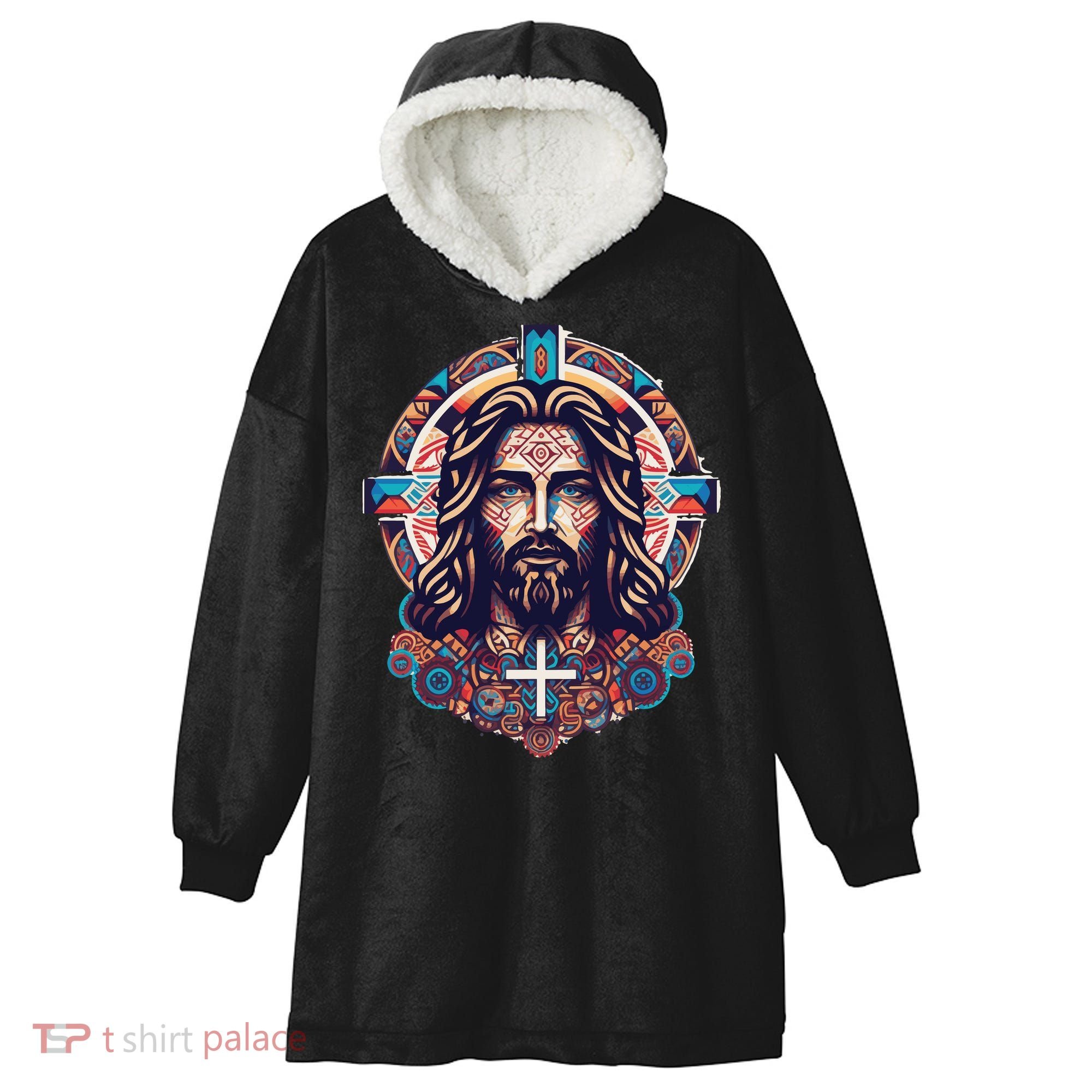 Jesus Abstract Art Hooded Wearable Blanket