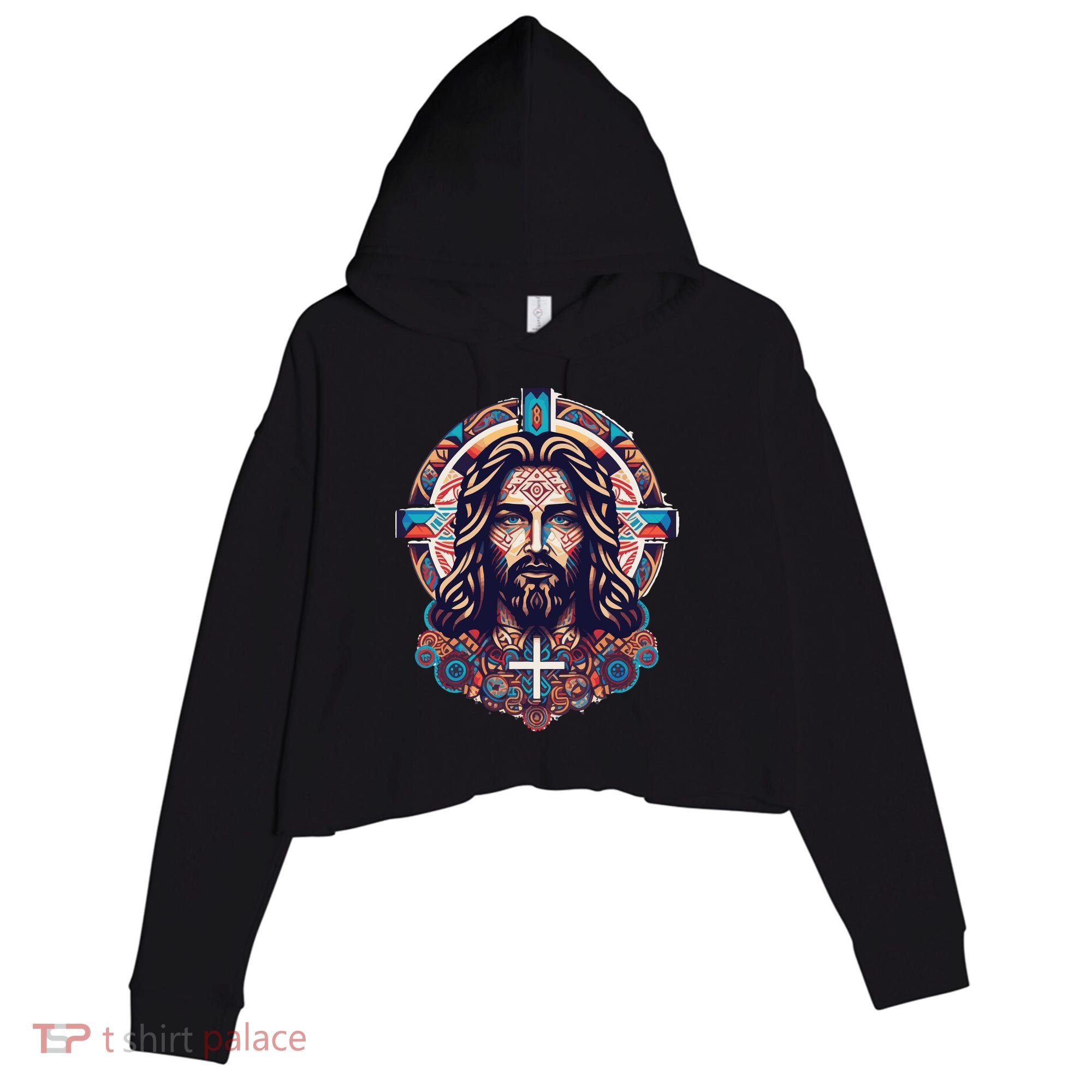Jesus Abstract Art Crop Fleece Hoodie