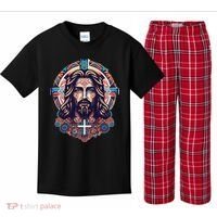 Jesus Abstract Art Kids Plaid Pajama Set thumb 0