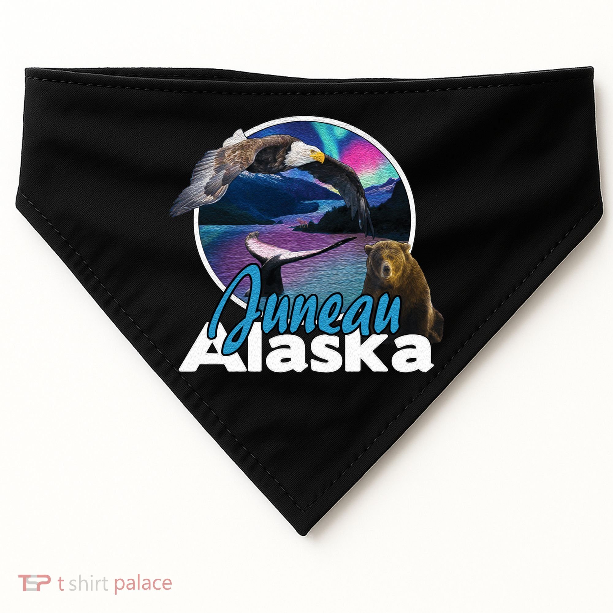 Juneau Alaska Aurora Borealis Eagle Bear Whale Souvenir Cute Gift USA-Made Doggie Bandana