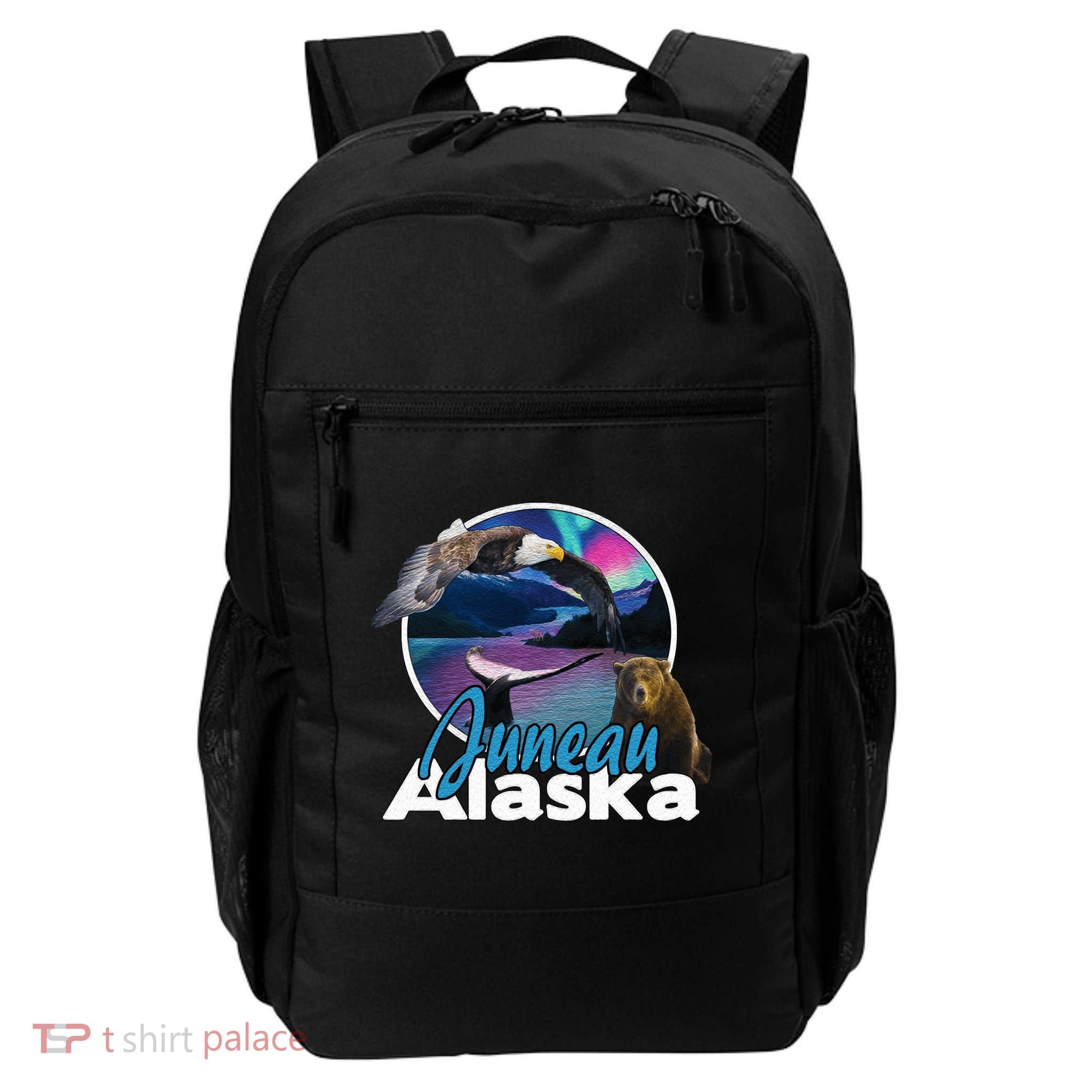 Juneau Alaska Aurora Borealis Eagle Bear Whale Souvenir Cute Gift Backpack