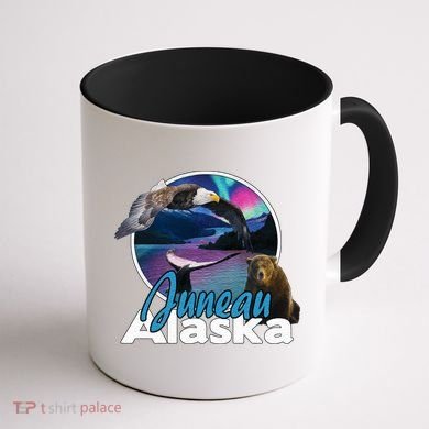 Juneau Alaska Aurora Borealis Eagle Bear Whale Souvenir Cute Gift Coffee Mug back