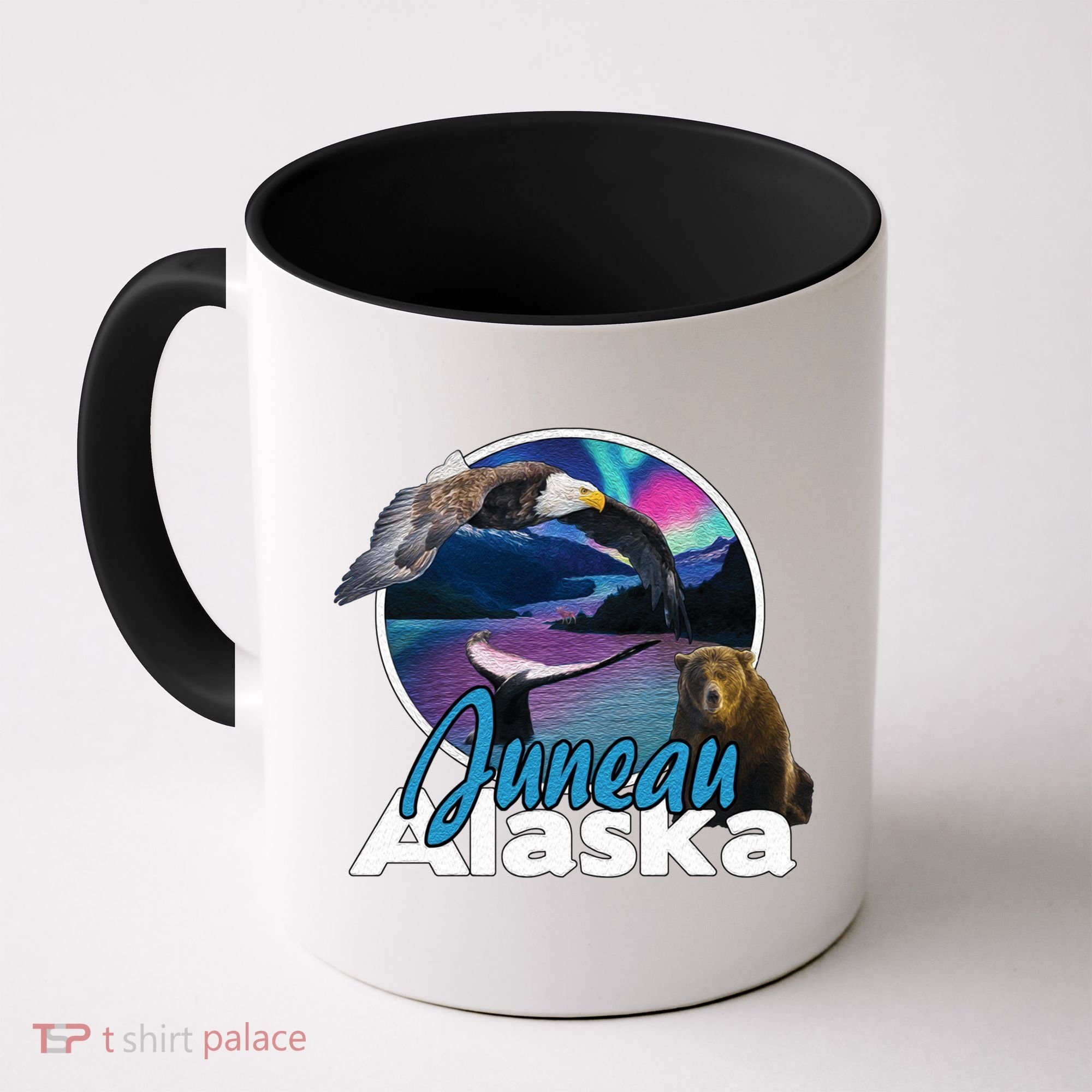 Juneau Alaska Aurora Borealis Eagle Bear Whale Souvenir Cute Gift Coffee Mug