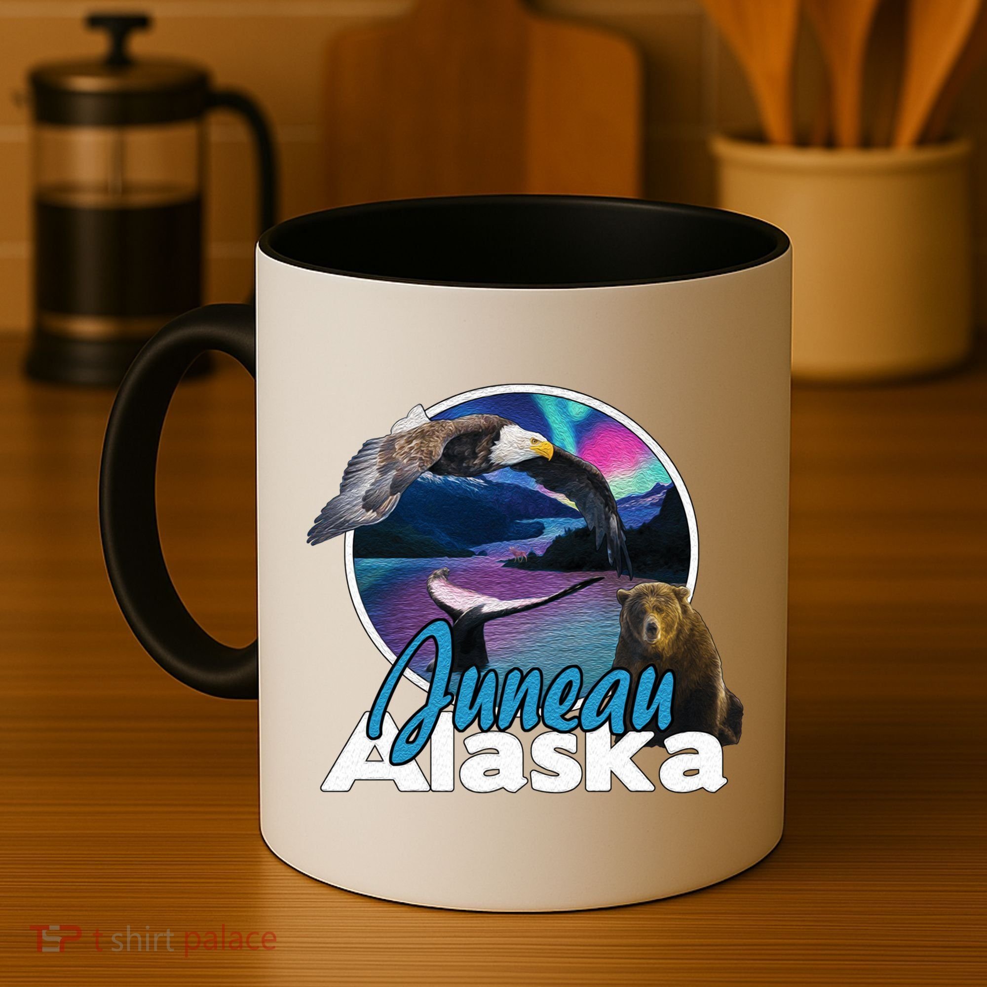 Juneau Alaska Aurora Borealis Eagle Bear Whale Souvenir Cute Gift Coffee Mug