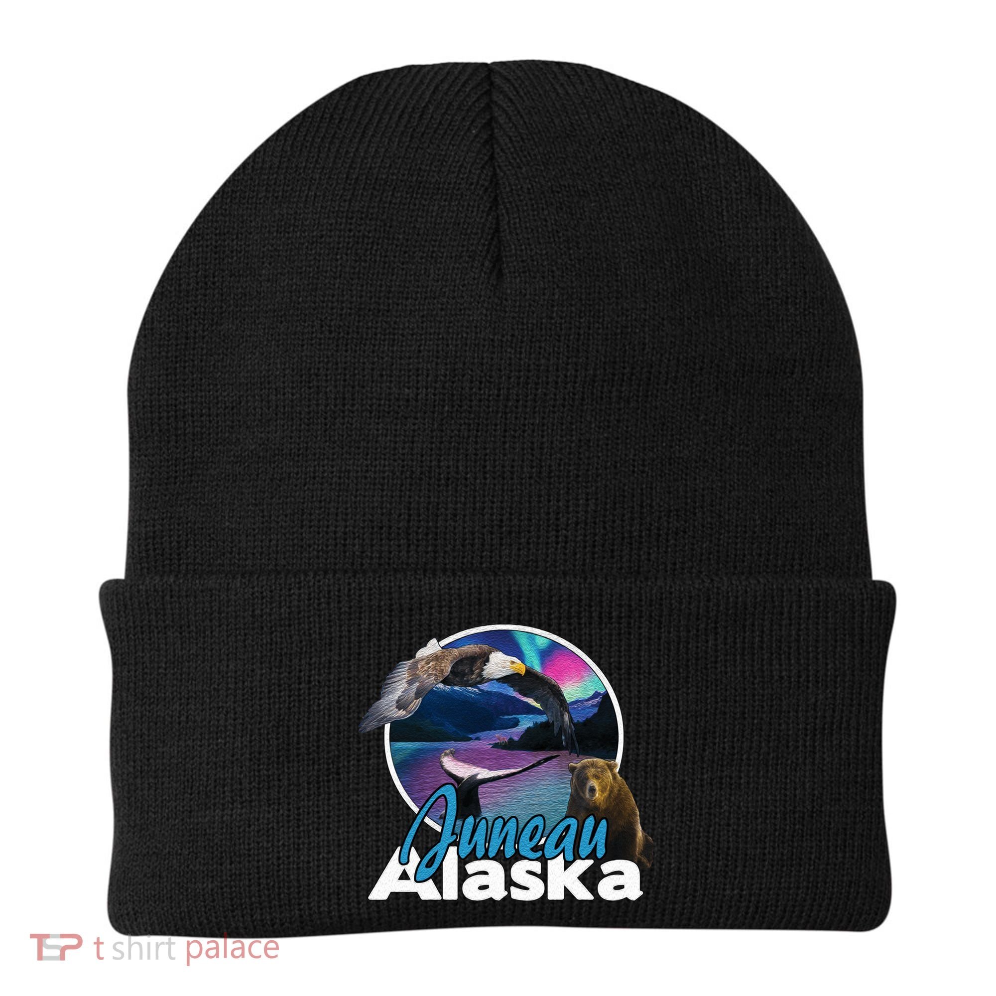 Juneau Alaska Aurora Borealis Eagle Bear Whale Souvenir Cute Gift Beanie