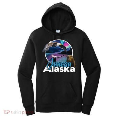 Juneau Alaska Aurora Borealis Eagle Bear Whale Souvenir Cute Gift Women's Hoodie