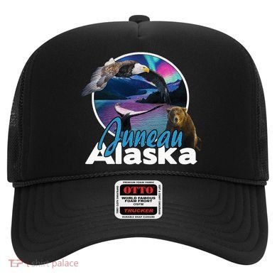 Juneau Alaska Aurora Borealis Eagle Bear Whale Souvenir Cute Gift Hat