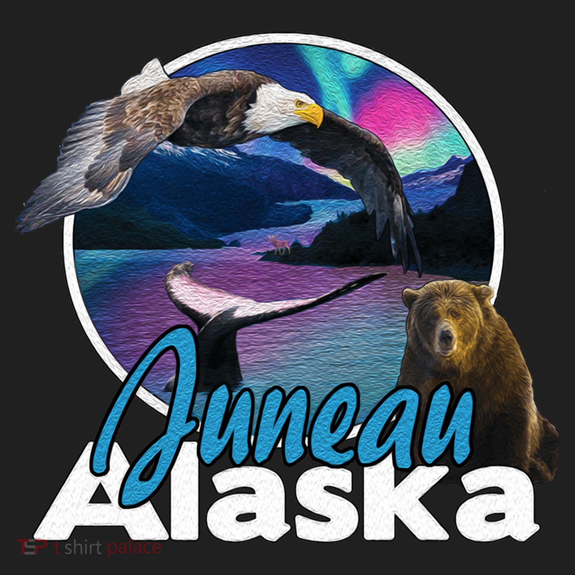 Juneau Alaska Aurora Borealis Eagle Bear Whale Souvenir Cute Gift Hat