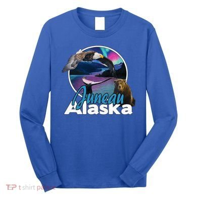 Juneau Alaska Aurora Borealis Eagle Bear Whale Souvenir Cute Gift Long Sleeve Shirt