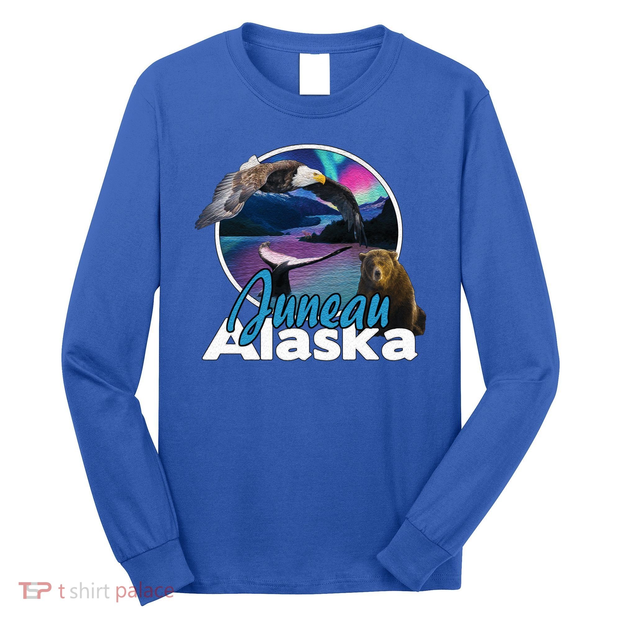 Juneau Alaska Aurora Borealis Eagle Bear Whale Souvenir Cute Gift Long Sleeve Shirt