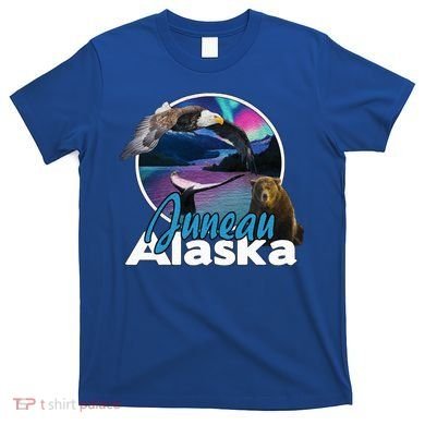 Juneau Alaska Aurora Borealis Eagle Bear Whale Souvenir Cute Gift T-Shirt