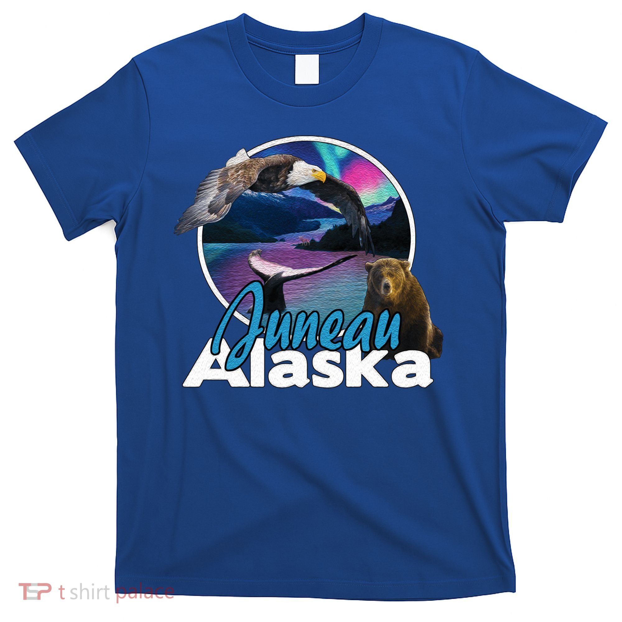 Juneau Alaska Aurora Borealis Eagle Bear Whale Souvenir Cute Gift T-Shirt