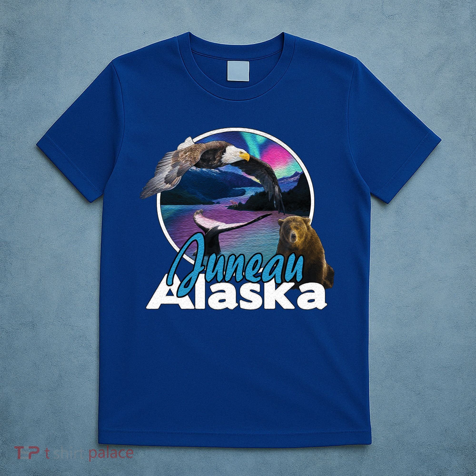 Juneau Alaska Aurora Borealis Eagle Bear Whale Souvenir Cute Gift T-Shirt