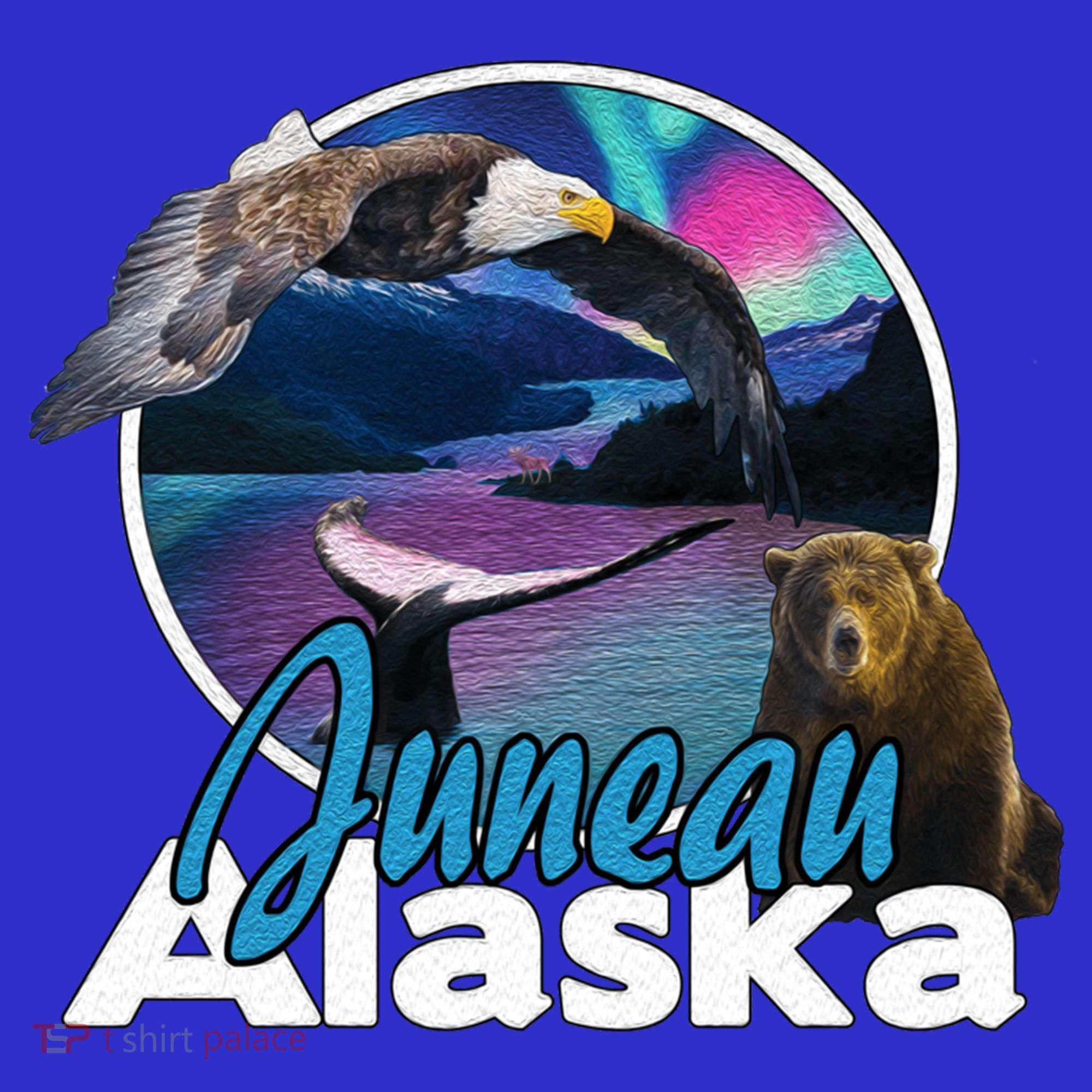 Juneau Alaska Aurora Borealis Eagle Bear Whale Souvenir Cute Gift T-Shirt