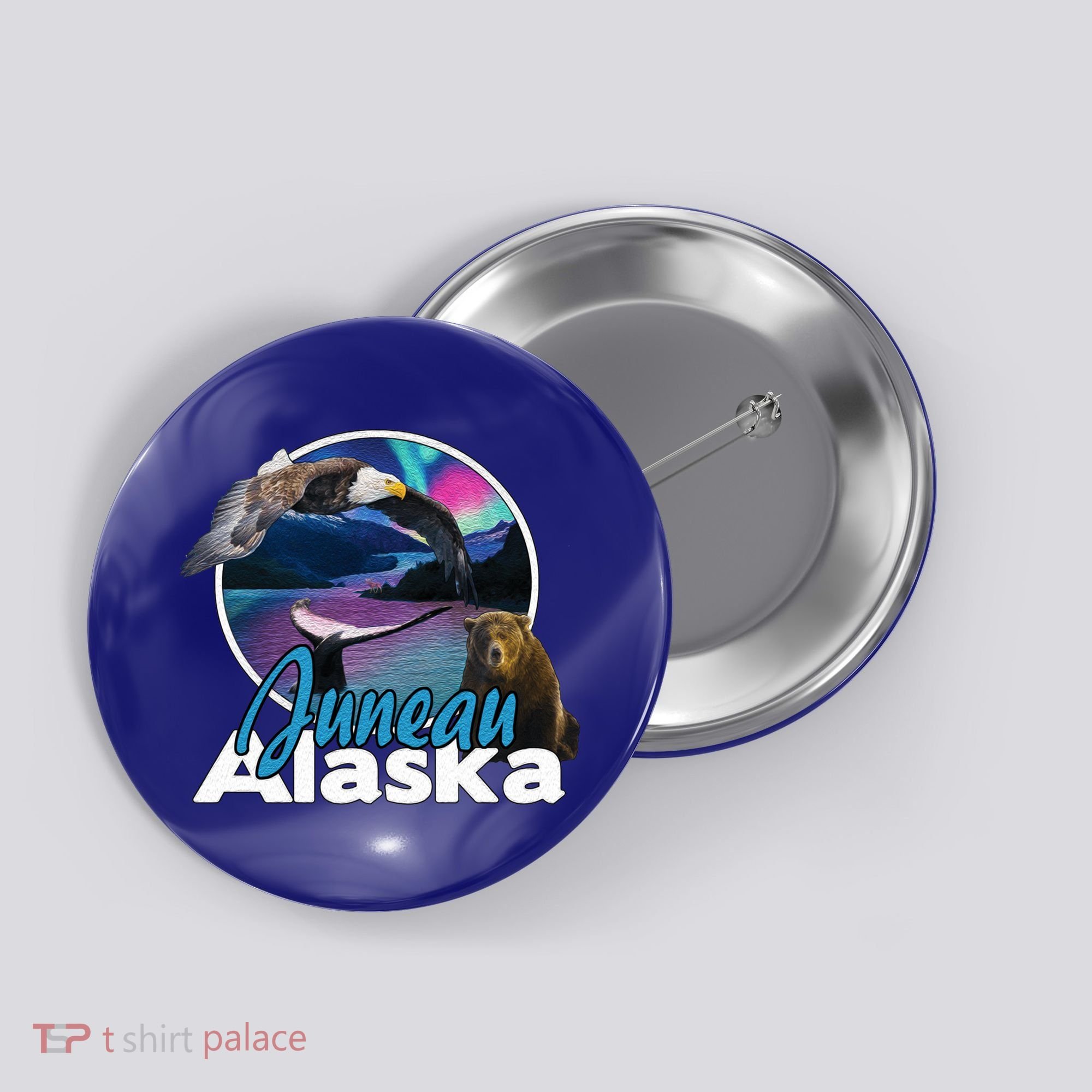 Juneau Alaska Aurora Borealis Eagle Bear Whale Souvenir Cute Gift Button