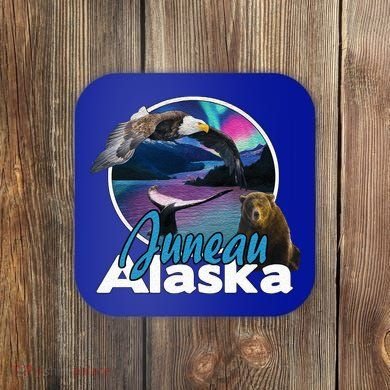 Juneau Alaska Aurora Borealis Eagle Bear Whale Souvenir Cute Gift Coaster
