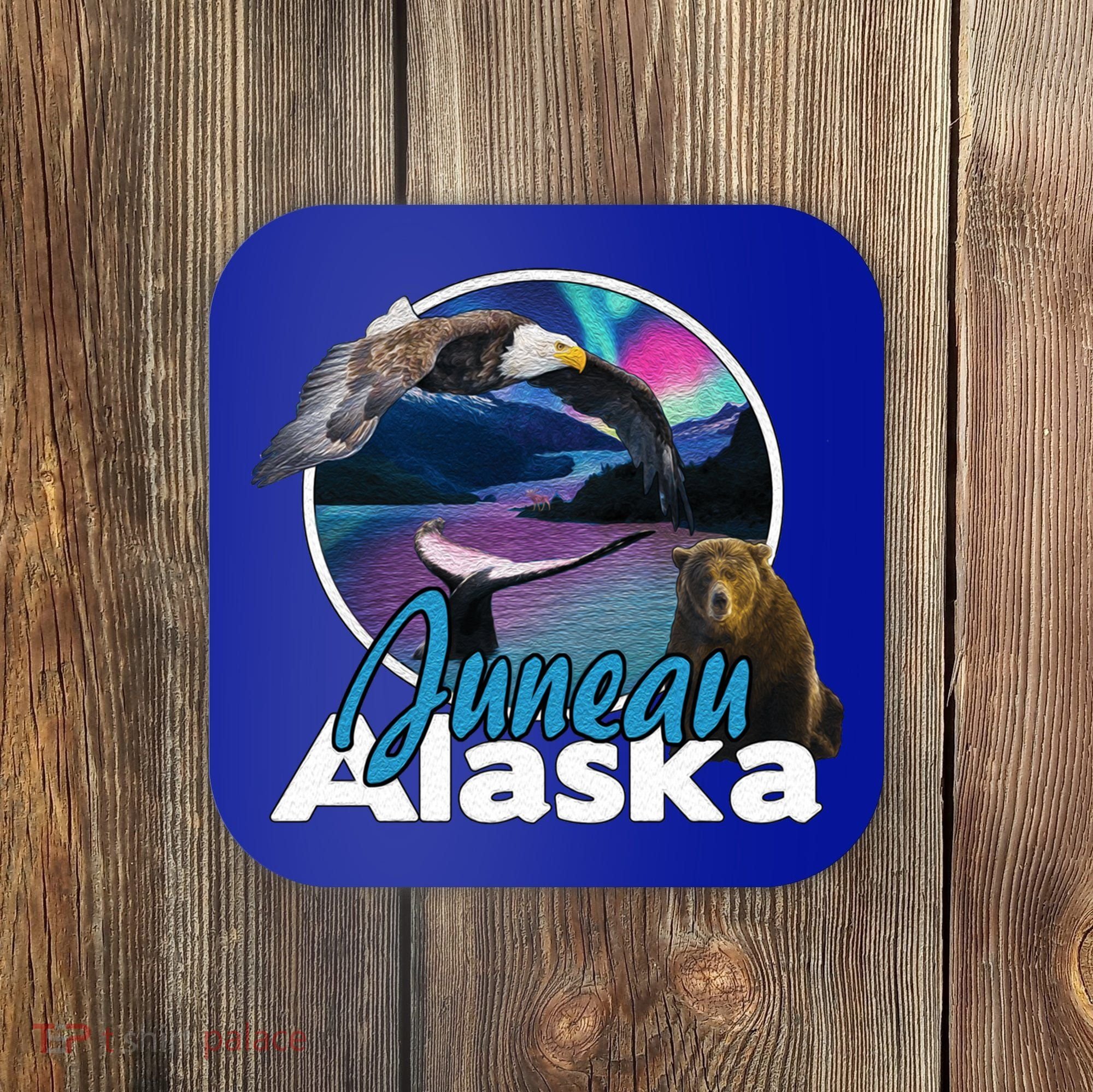 Juneau Alaska Aurora Borealis Eagle Bear Whale Souvenir Cute Gift Coaster