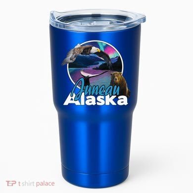 Juneau Alaska Aurora Borealis Eagle Bear Whale Souvenir Cute Gift Tumbler