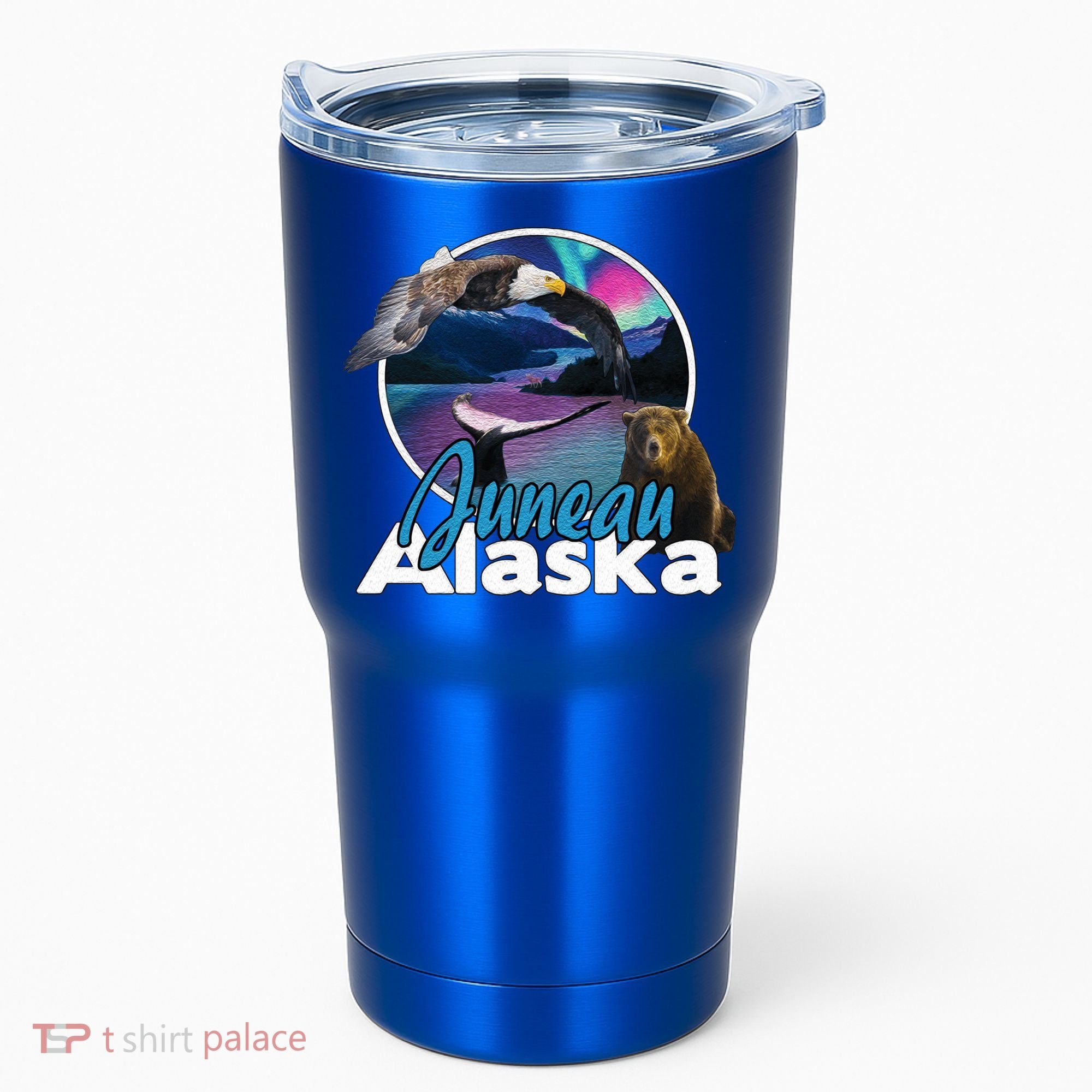 Juneau Alaska Aurora Borealis Eagle Bear Whale Souvenir Cute Gift Tumbler