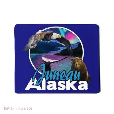 Juneau Alaska Aurora Borealis Eagle Bear Whale Souvenir Cute Gift Mousepad