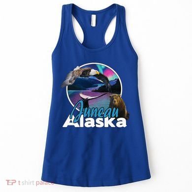 Juneau Alaska Aurora Borealis Eagle Bear Whale Souvenir Cute Gift Women's Tank Top