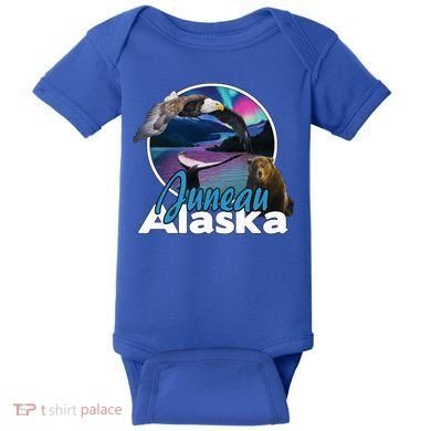 Juneau Alaska Aurora Borealis Eagle Bear Whale Souvenir Cute Gift Baby Bodysuit
