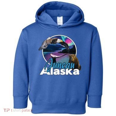 Juneau Alaska Aurora Borealis Eagle Bear Whale Souvenir Cute Gift Toddler Hoodie