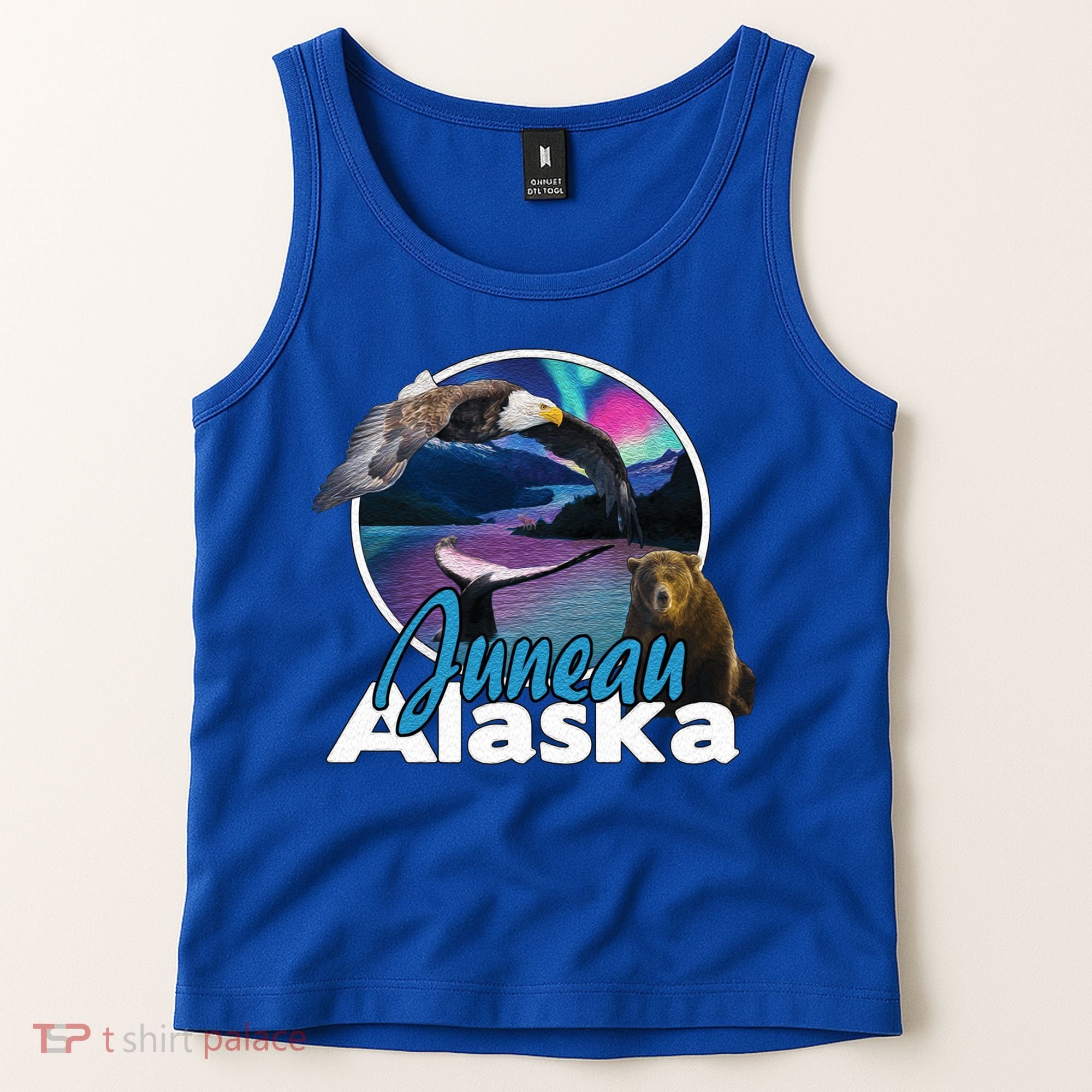 Juneau Alaska Aurora Borealis Eagle Bear Whale Souvenir Cute Gift Tank Top