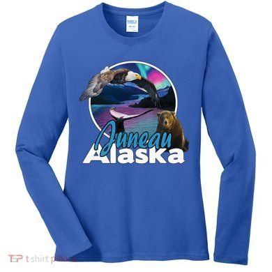 Juneau Alaska Aurora Borealis Eagle Bear Whale Souvenir Cute Gift Women's Long Sleeve Shirt