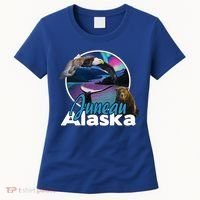 Juneau Alaska Aurora Borealis Eagle Bear Whale Souvenir Cute Gift Women's T-Shirt thumb 0